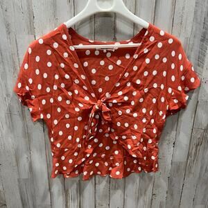 Tularosa Revolve Winnie Orange Polka Dot Flouncy Tie Top Sexy Girly Womens XS